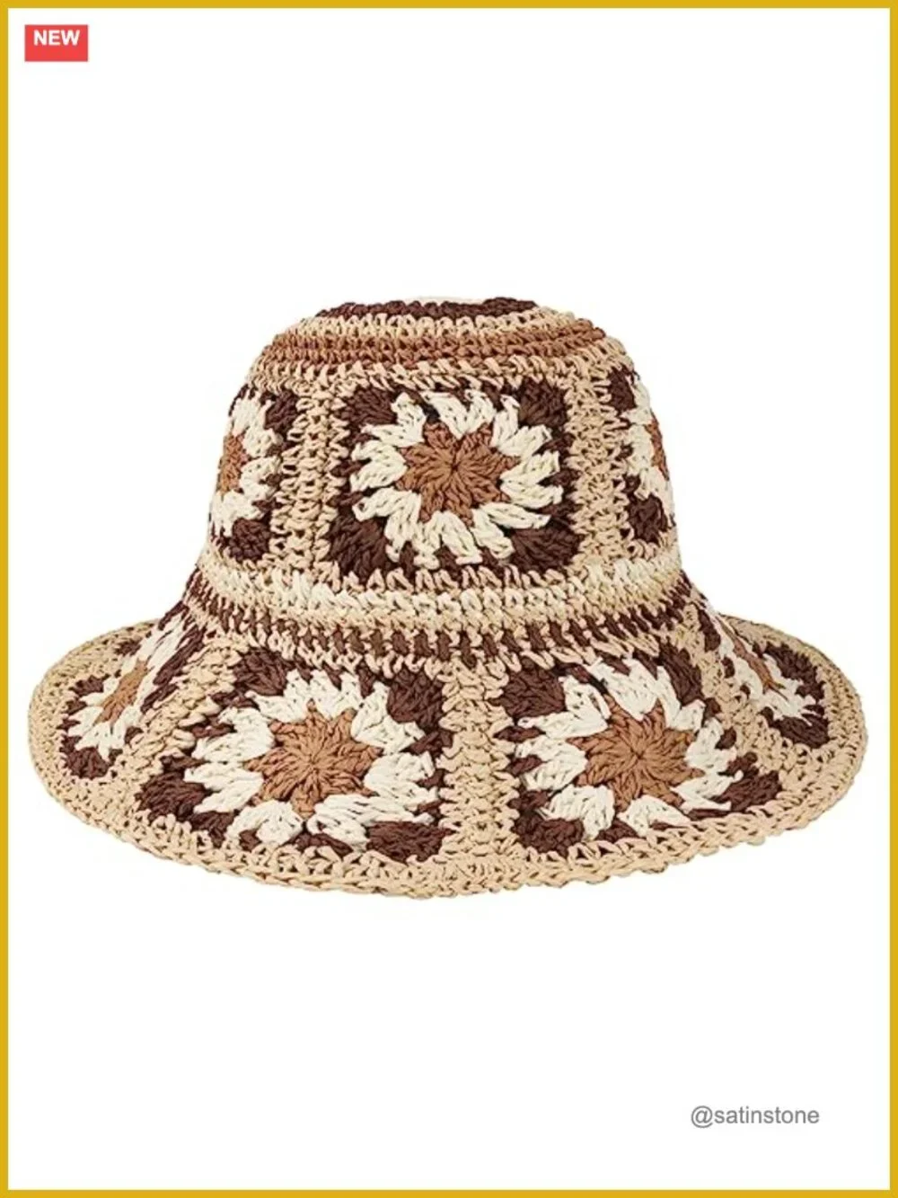 Multicolor Floral Crochet Straw Sun Hat Packable Wide Brim Bucket Hat for Women